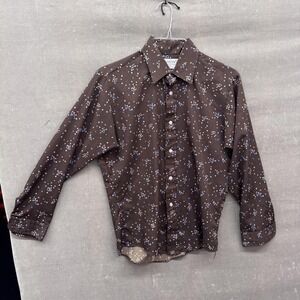 Vintage Ultressa Shirt Mens Medium Brown Geometric Print Button Up 70s Polyester
